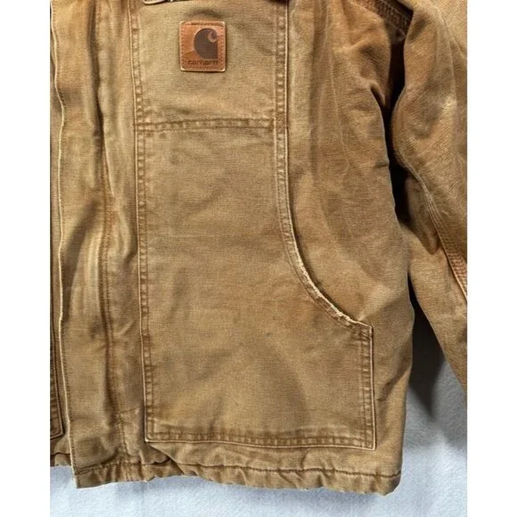 Carhartt Sandstone Duck Arctic Traditional Coat Tan Canvas Work C26 211 Men's L - Picture 5 of 13